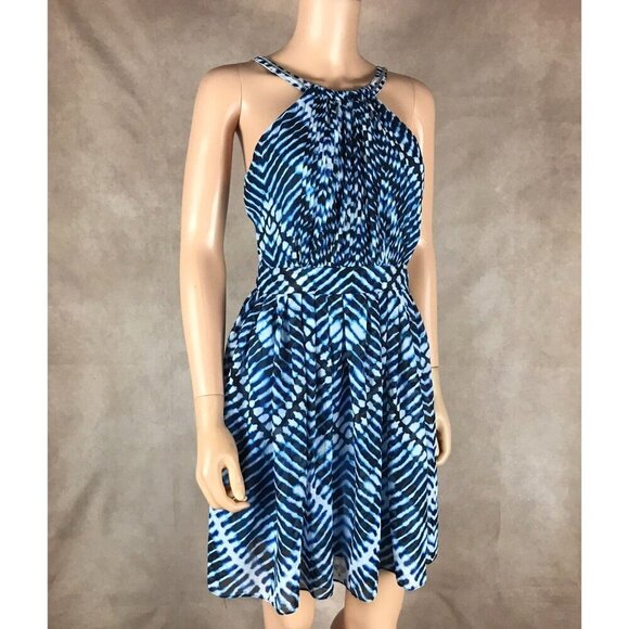 CALVIN KLEIN Women's Blue Printed Chain Trim Racerback A-Line Dress NWT 0P - Picture 10 of 13